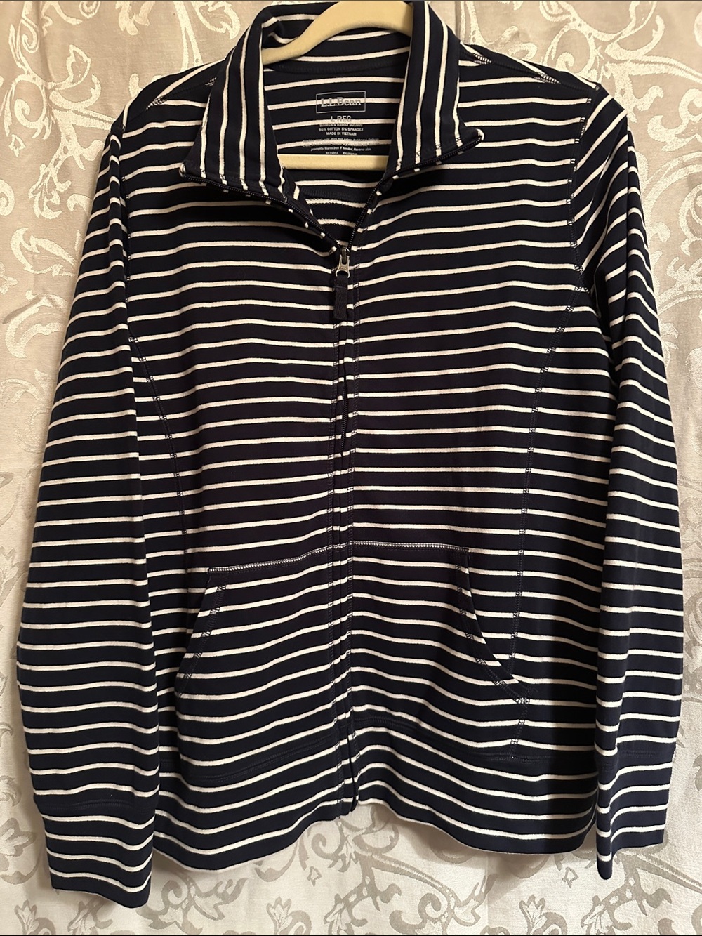 L.L. Bean Navy and White Striped Zip-Up Jacket